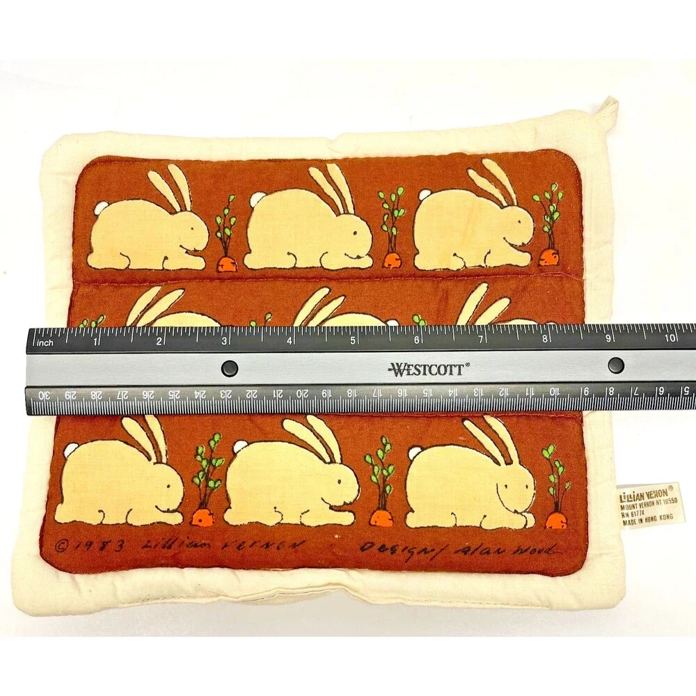 Vintage 1983 Lillian Vernon Potholders Hotpads RABBITS Folk Art-Alan Wood Design